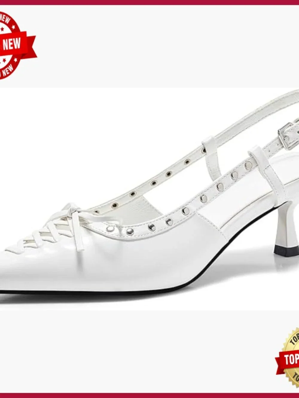 Women's Kitten Heel Pumps with Studded Bow Slingback